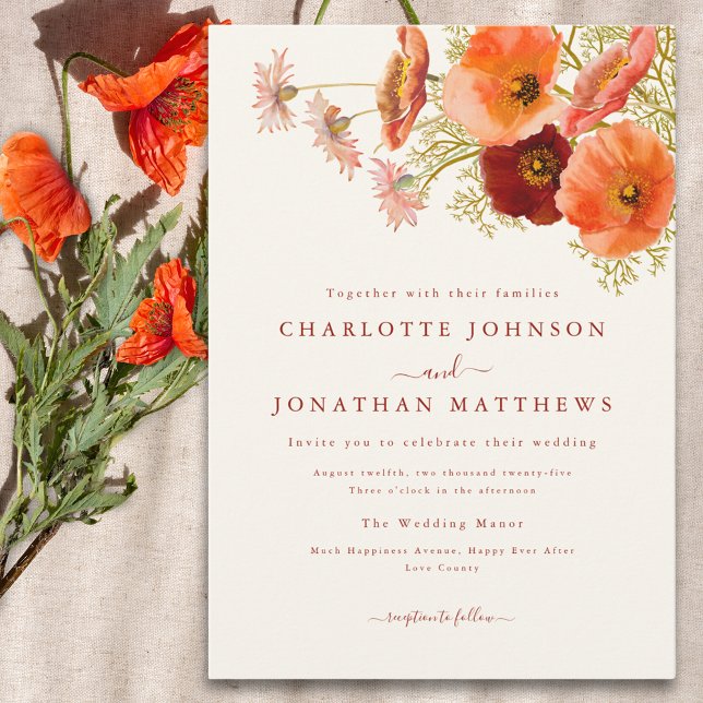 Convites Casamento outono Floral Elegante Boho (Elegant boho wildflower wedding invitation )