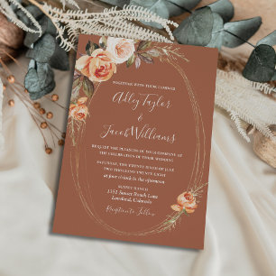 Convites Casamento outono Floral Elegante Terracotta Boho