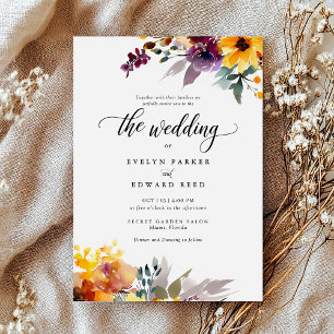 Convites Casamento outono Floral Elegante Watercolor