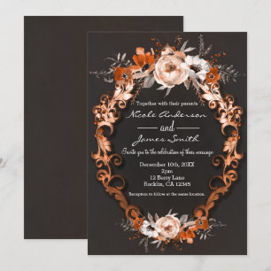 Convites Casamento Outono Floral Laranja Flores Elegante