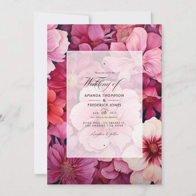 Convites Casamento outono Floral Pinkish Reds (Frente)
