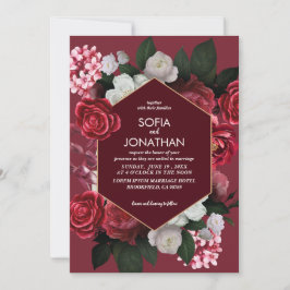 Convites Casamento outono Floral Russo Maroon Moderno