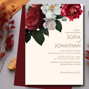 Convites Casamento outono Floral Russo Moderno Maroon