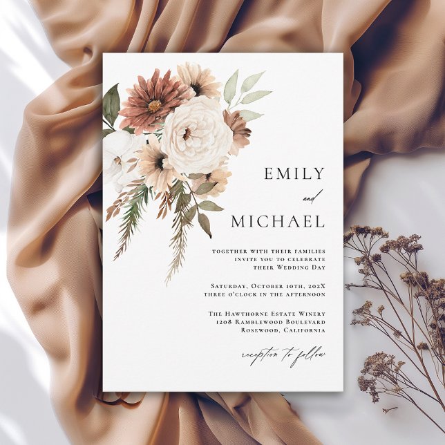 Convites Casamento outono Floral Terra Cotta Boho (Available in both printed and instant download digital formats.)