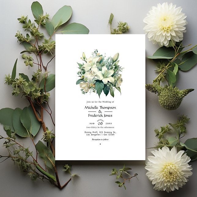 Convites Casamento outono Floral Verde Off-White e Hunter (Criador carregado)