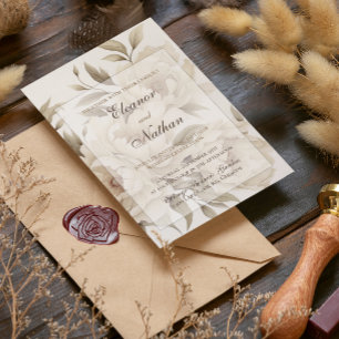 Convites Casamento outono Floral Vintage Romântico de Beige
