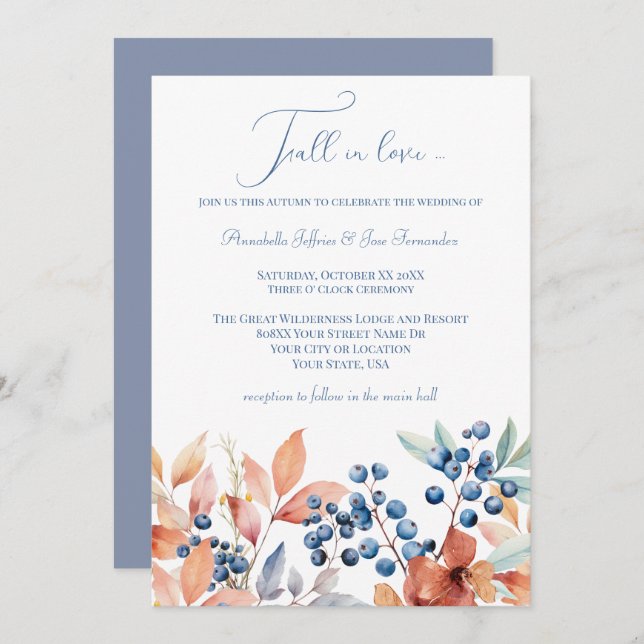 Convites Casamento outono Floral Watercolor (Frente/Verso)