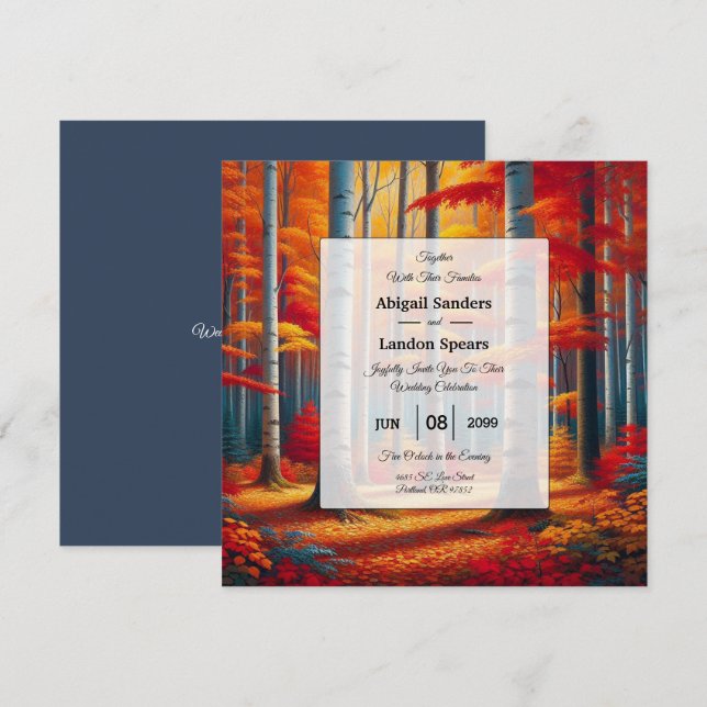 Convites Casamento outono Rustic Birch Tree (Frente/Verso)