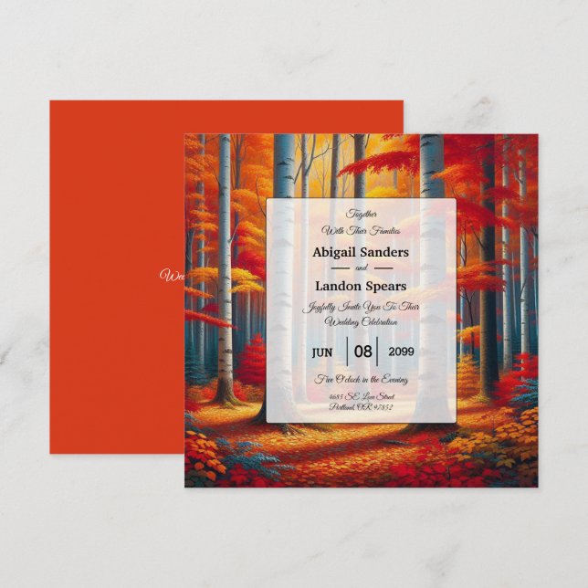 Convites Casamento outono Rustic Birch Tree (Frente/Verso)