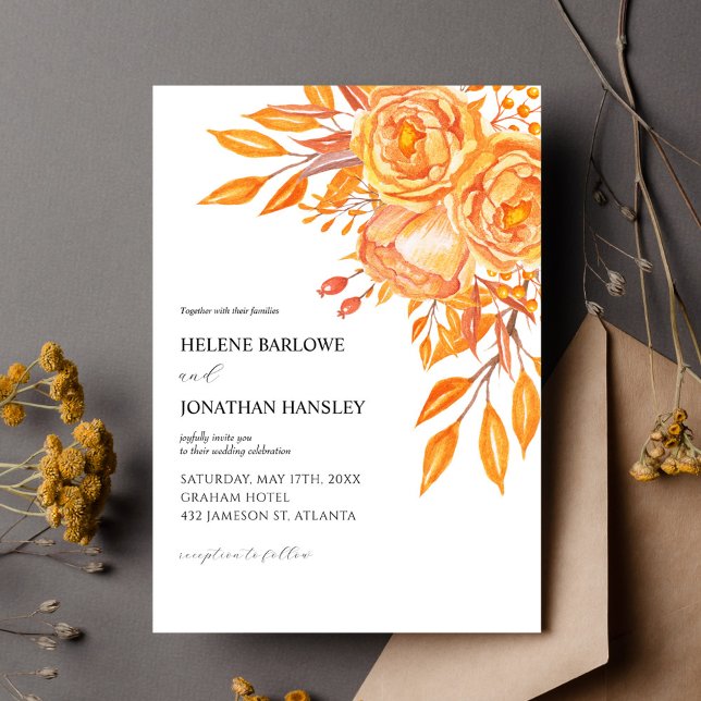 Convites Casamento outono Rustic Floral Elegante Terracotta (Rustic Floral Elegant Terracotta Fall Wedding Invitation)