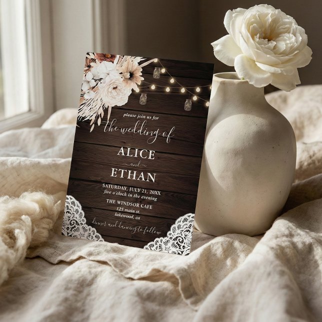 Convites Casamento outono Rustic Wood Boho (Criador carregado)