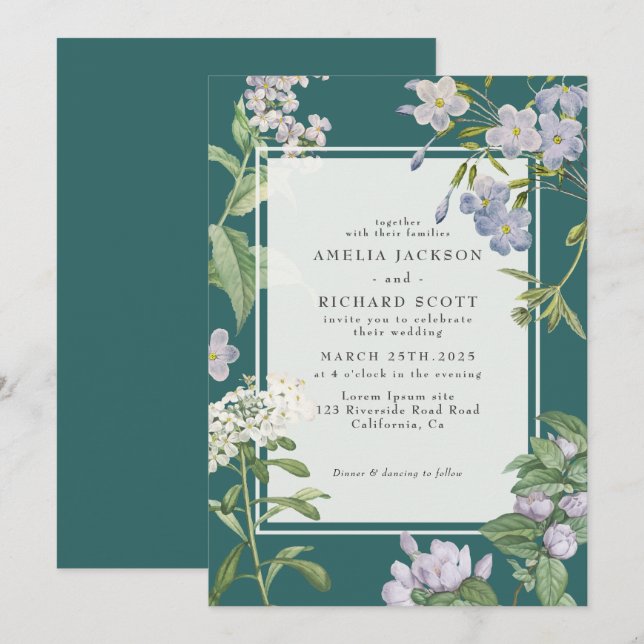 Convites Casamento outono rústico floral de Aquarela Modern (Frente/Verso)