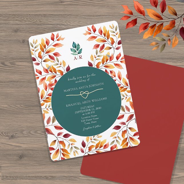 Convites Casamento outono Teal Orange (Criador carregado)