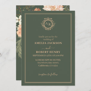 Convites Casamento outono verde-floral minimalista