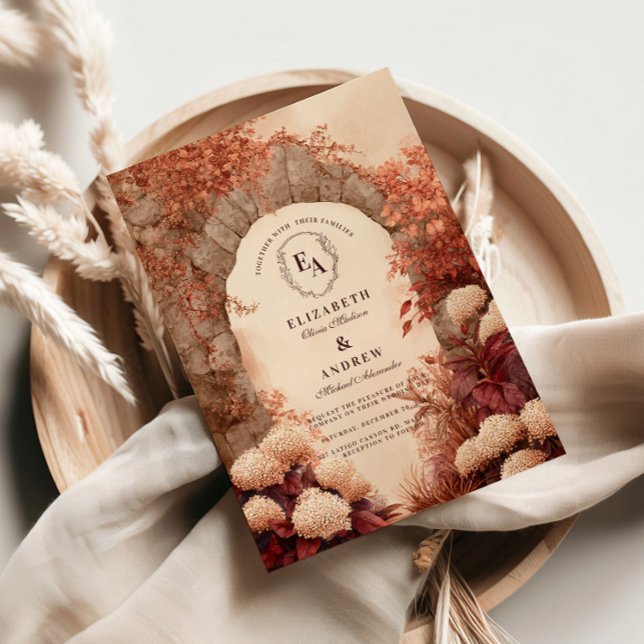 Convites Casamento outono Vintage Stone Arch (Criador carregado)