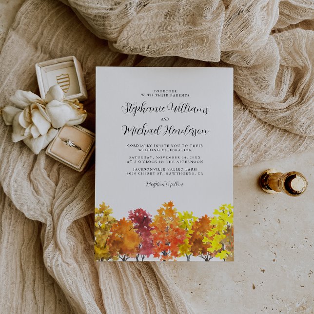 Convites Casamento outono Watercolor Woodland (Criador carregado)