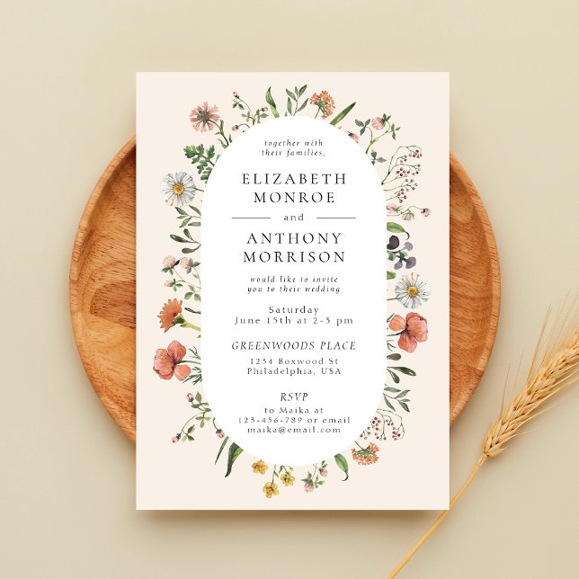 Convites Casamento Oval de Flores Silvestres de Primavera e (Criador carregado)