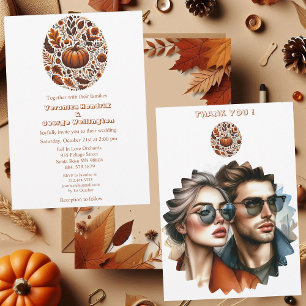 Convites Casamento Oval Fall Pumpkin Groovy Boho Rusty Brow