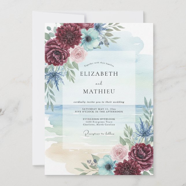 Convites Casamento Pacífico à Beira-Mar em Borgonha (Frente)
