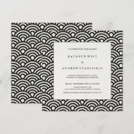 Convites Casamento Padrão Branco e Preto Quadrado Elegante