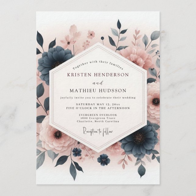 Convites Casamento Painterly Slate Blush (Frente)