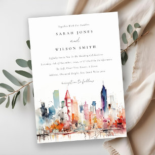Convites Casamento Paisagem Aquarela Chicago Illinois