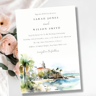 Convites Casamento Paisagem Aquarela de San Juan Porto Rico