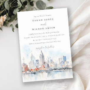 Convites Casamento Paisagem Aquarela Detroit Michigan