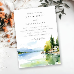 Convites Casamento Paisagem Aquarela Lago de Genebra Suíça