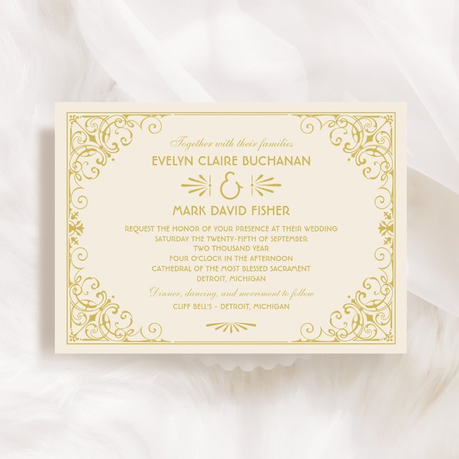 Convites Casamento Paisagem Dourado Vintage com Trabalho de (Criador carregado)