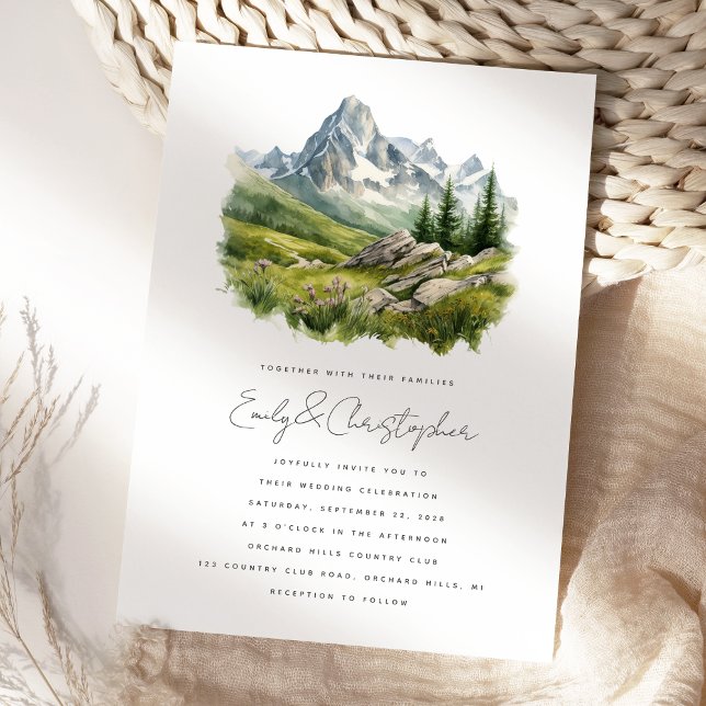 Convites Casamento Paisagem Montanhosa Rústica Aquarela (Criador carregado)