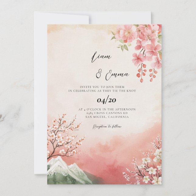 Convites Casamento Paisagem Tradicional Japonesa (Frente)