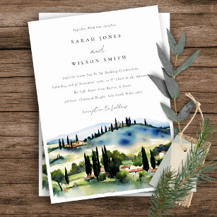 Convites Casamento paisagístico da Toscana Itália Watercolo