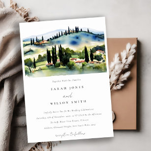 Convites Casamento paisagístico da Toscana Itália Watercolo
