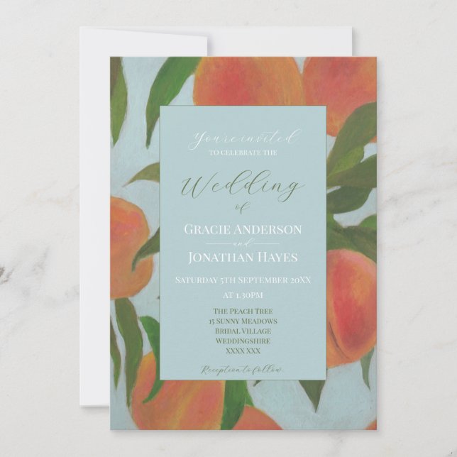 Convites Casamento Pale Blue & Peaches  (Frente)
