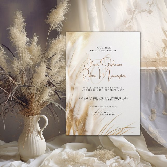 Convites Casamento | Pampas Douradas Elegantes Boêmian Flor (Criador carregado)