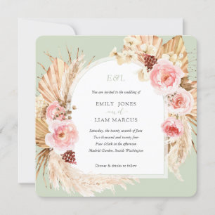 Convites Casamento Pampas Grass Boho Sage Green Floral Squa
