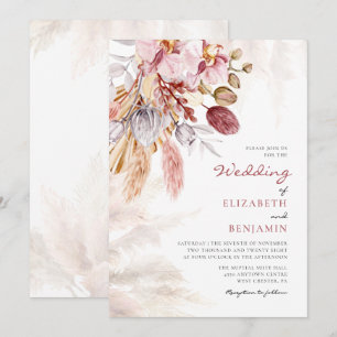 Convites Casamento Pampas Grass Floral Tan Terracotta