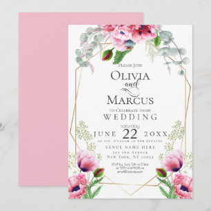 Convites CASAMENTO Papagaios e folhas cor-de-rosa