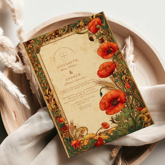 Convites Casamento Papoula Art Nouveau (Criador carregado)