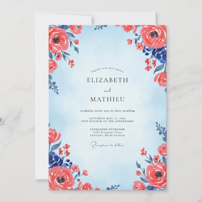 Convites Casamento Papoula Carmesim Azure (Frente)