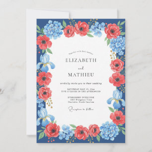 Convites Casamento Papoula Cobalto Carmesim