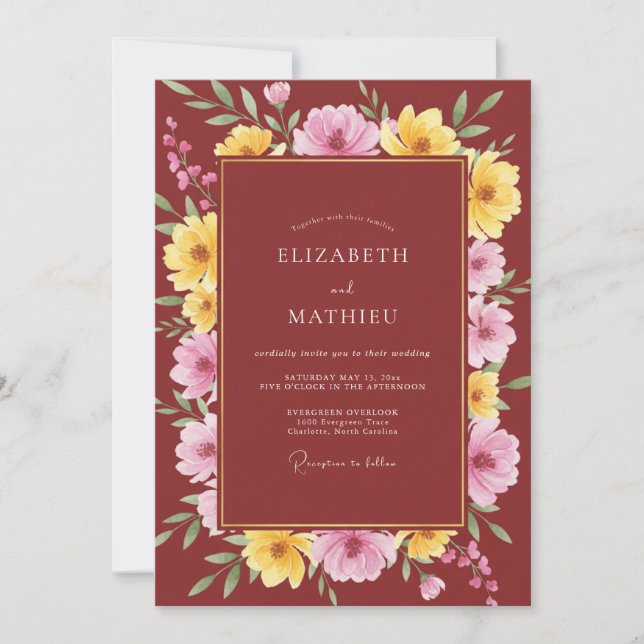 Convites Casamento Papoula Dourada Marrom (Frente)