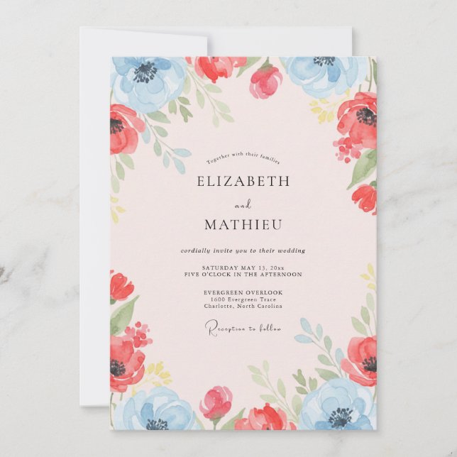 Convites Casamento Papoula Escarlate Coral (Frente)