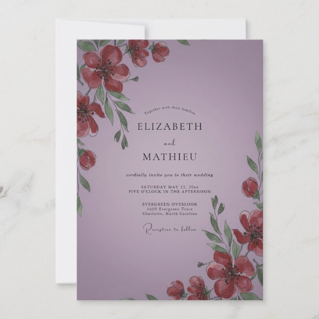 Convites Casamento Papoula Vermelha Âmbar (Frente)