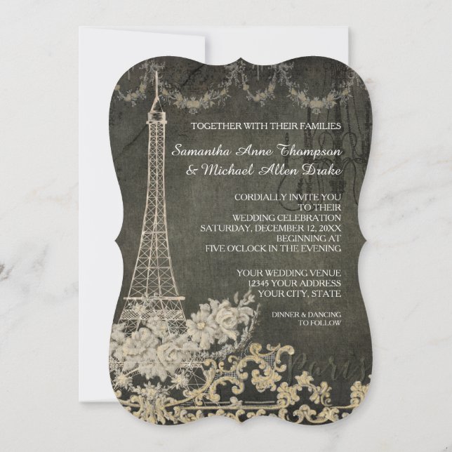 Convites Casamento Parisiense Chalkboard Glam Vintage Paris (Verso)