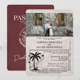 Convites Casamento Passaporte Burgundy Puerta Vallarta