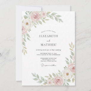 Convites Casamento Pastel com Pétalas Rosadas e Folhas
