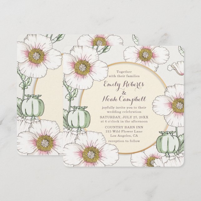 Convites Casamento Pastel Flor Silvestre Jardim Country (Frente/Verso)