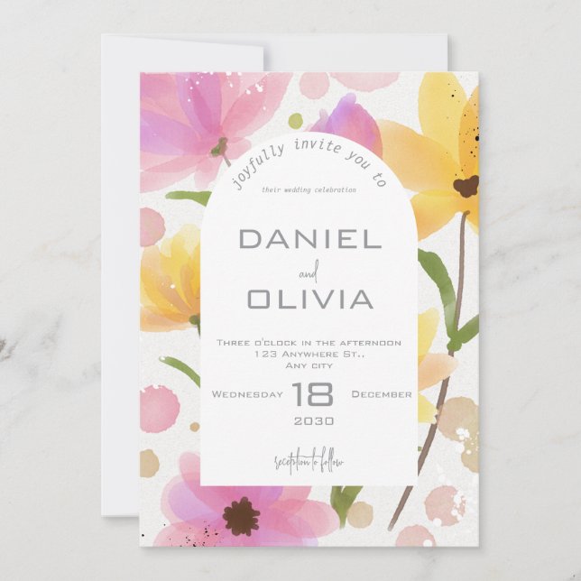 Convites Casamento Pastel Floral Watercolor (Frente)